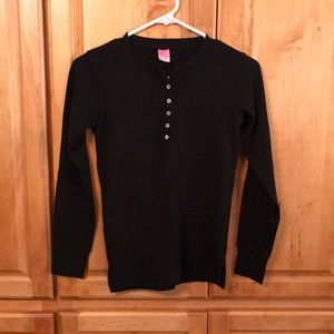 LAT Black Waffle Weave Henley Top